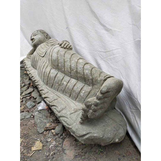 Bouddha couché statue en pierre volcanique de jardin 1 m