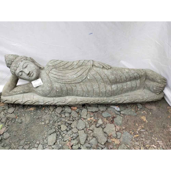 Bouddha couché statue en pierre volcanique de jardin 1 m
