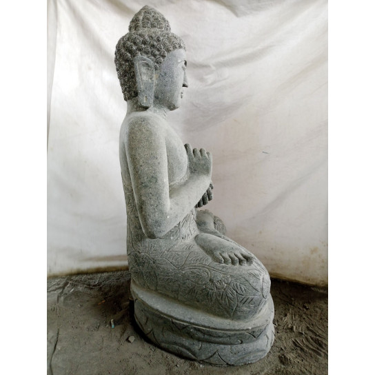 Bouddha extérieur zen en pierre volcanique position chakra
