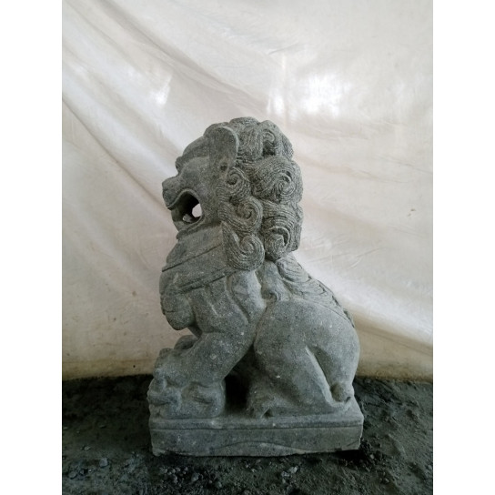 Couple chien fu foo lion statue pierre volcanique 65 cm