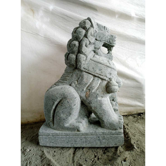 Couple chien fu foo statue en pierre volcanique 60 cm