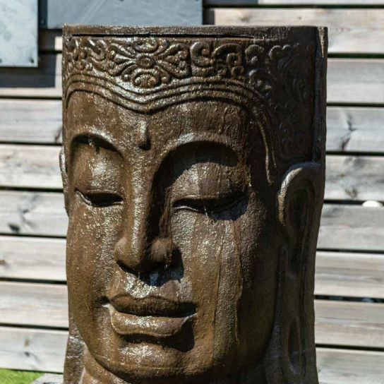 Fontaine de jardin mur d'eau visage de bouddha 1 m 20 brun antique