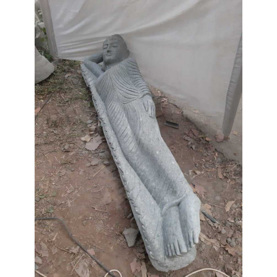 Grande statue de jardin en pierre volcanique bouddha allongé 2m