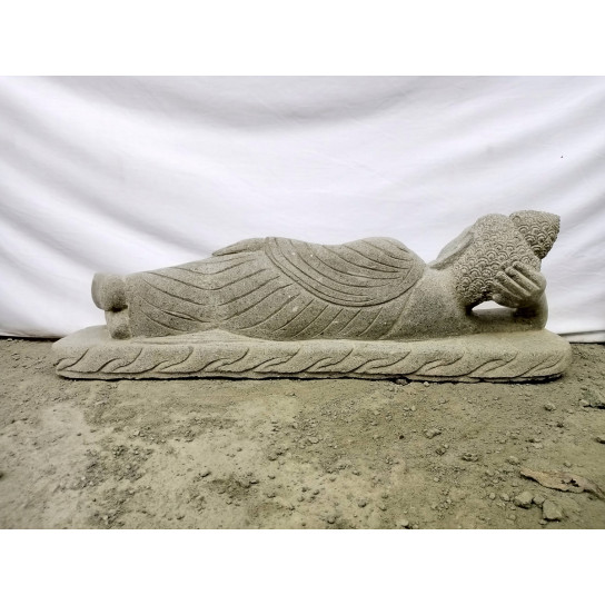 Grande statue de jardin en pierre volcanique bouddha couché 100cm