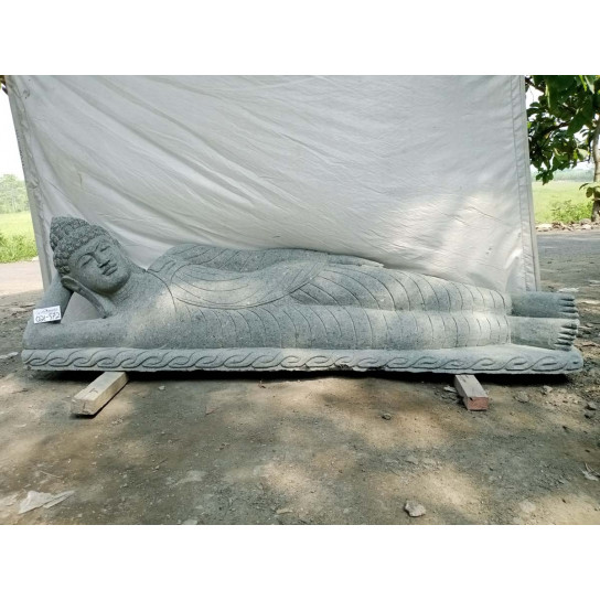 Grande statue de jardin en pierre volcanique bouddha couché 2m