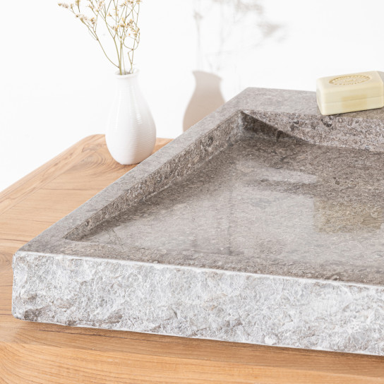 Grande vasque 70cm à poser rectangle en pierre marbre Cosy gris