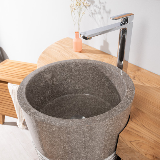 Meuble de salle de bain en teck Florence 120cm + vasque gris
