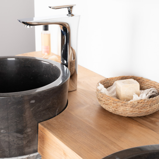Meuble de salle de bain en teck Florence double 180cm + vasques noir