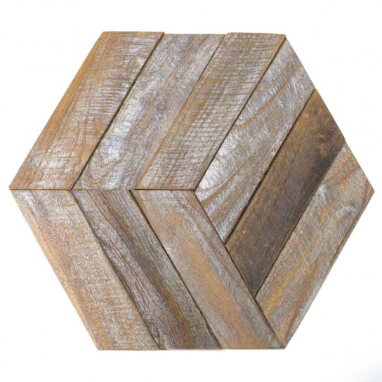 Revêtement parement en teck recyclé naturel hexagonal plaque 28x24 cm