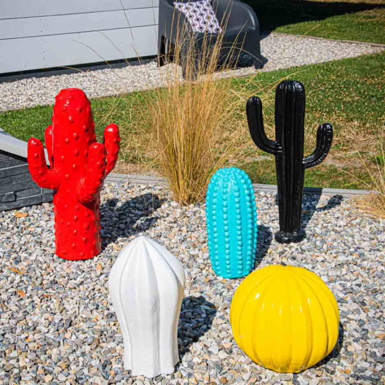 Sculpture cactus deco jardin 30cm blanc