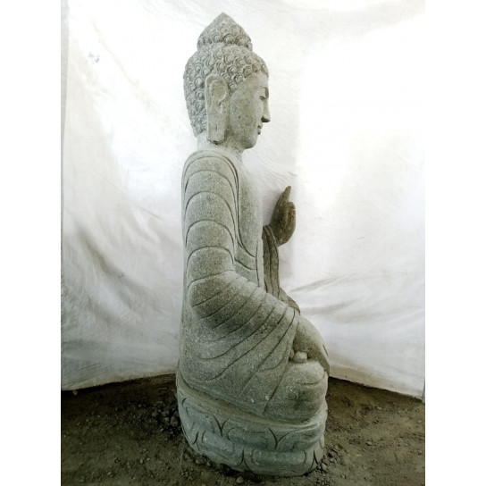 Sculpture de bouddha en pierre volcanique chakra et chapelet 1m20