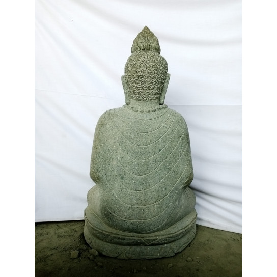 Sculpture de jardin en pierre volcanique de bouddha collier 1m