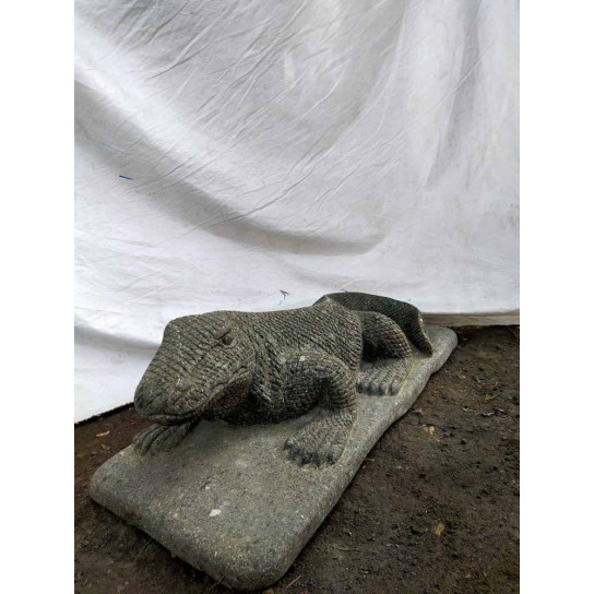 Sculpture jardin dragon de komodo en pierre 80 cm
