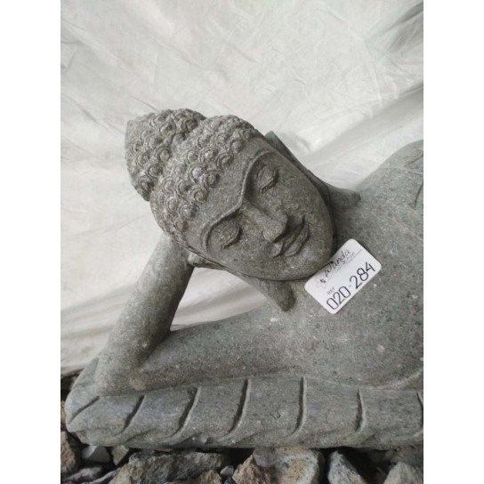 Statue bouddha allongé pierre volcanique extérieur zen 1m50