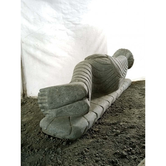 Statue bouddha allongée de jardin en pierre naturelle 1 m 20