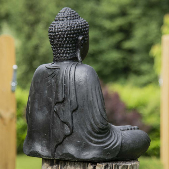 Statue bouddha assis position offrande noir 42 cm