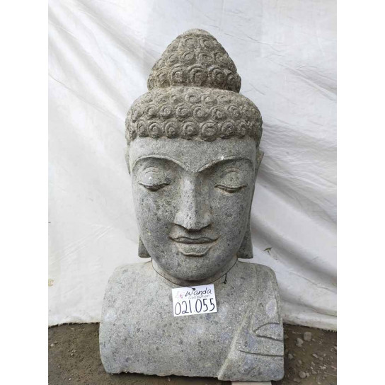 Statue bouddha buste pierre volcanique de 70 cm