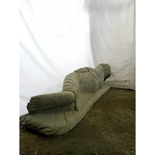 Statue bouddha couché en pierre naturelle volcanique 150cm
