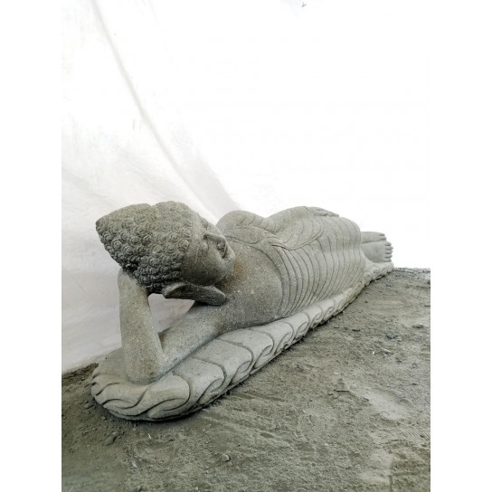 Statue bouddha couché en pierre naturelle volcanique 150cm