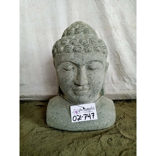 Statue buste de bouddha en pierre volcanique 40 cm