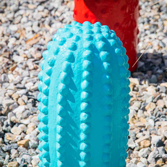 Statue cactus jardin deco 30cm bleu