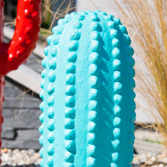 Statue cactus jardin deco 30cm bleu