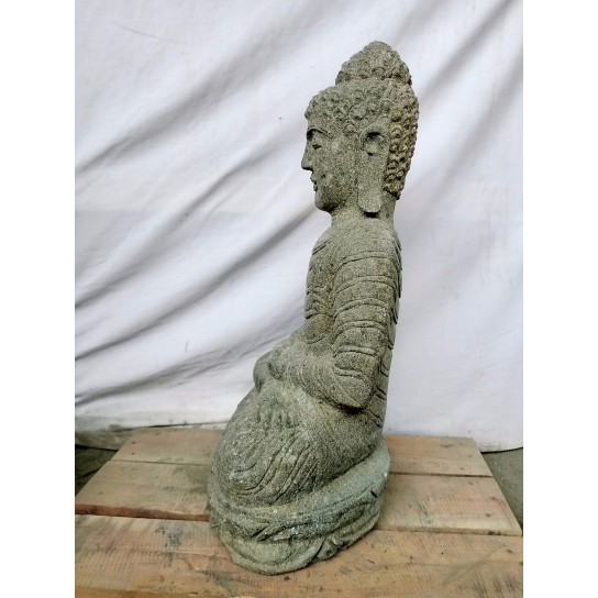 Statue d'extérieur zen bouddha pierre volcanique position offrande 50 cm
