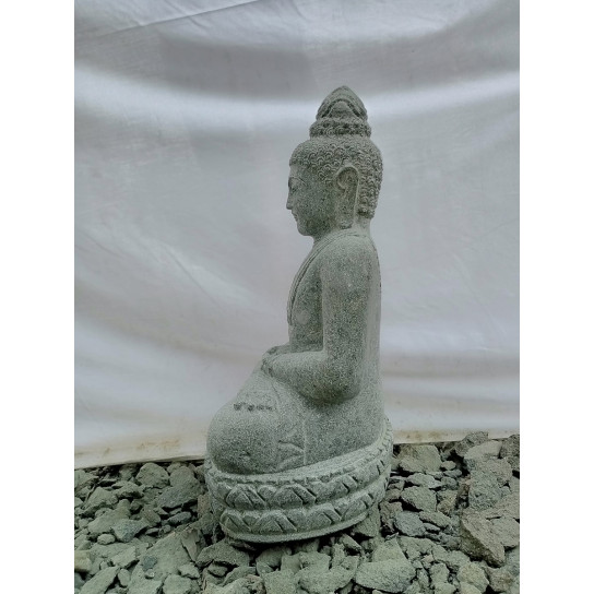 Statue de bouddha sukothai en pierre volcanique position offrande jardin zen 50 cm