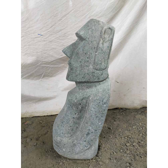 Statue de jardin moaï debout en pierre volcanique 50 cm