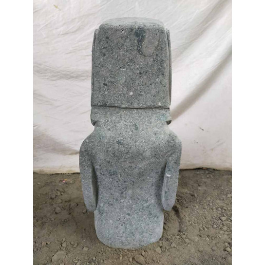 Statue de jardin moaï debout en pierre volcanique 50 cm