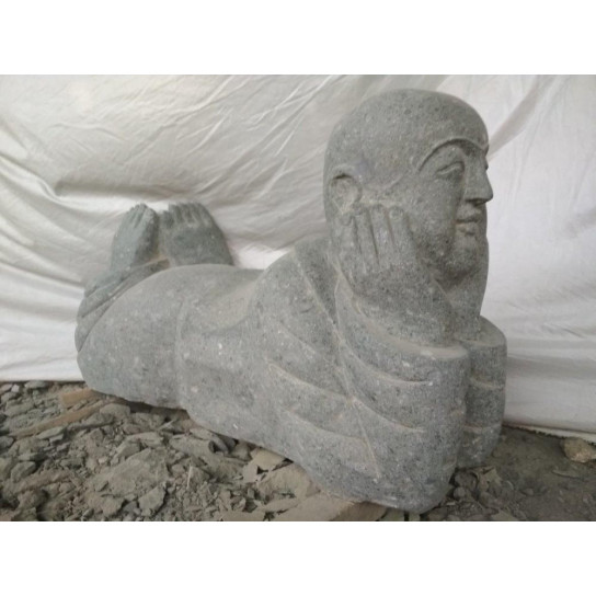 Statue de jardin moine souriant en pierre 100 cm