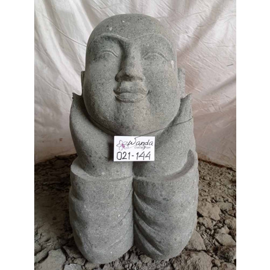 Statue de jardin moine souriant pierre de 100 cm
