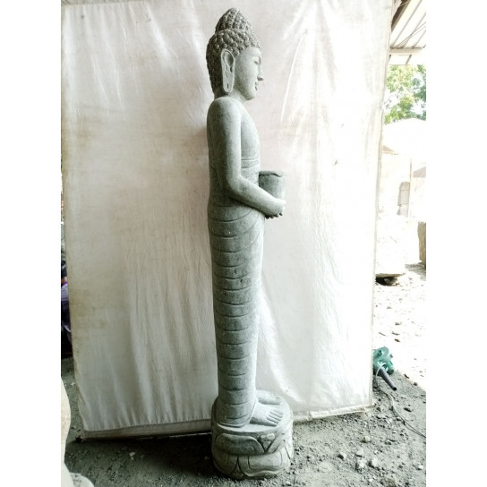 Statue en pierre volcanique bouddha debout prière 2 m