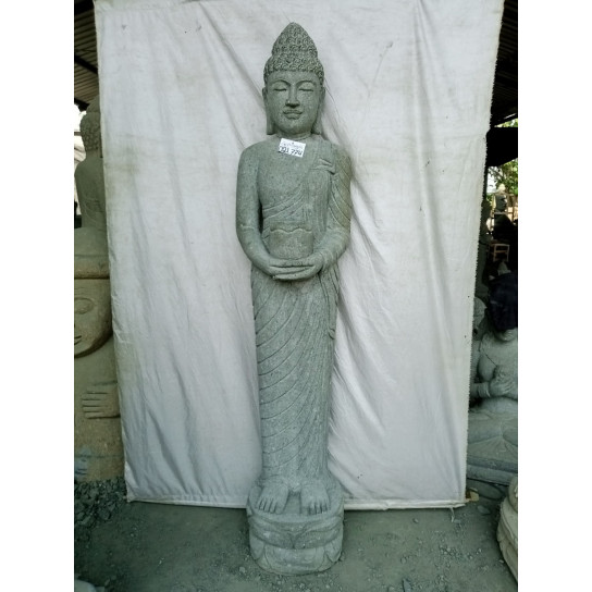 Statue en pierre volcanique bouddha debout prière 2 m