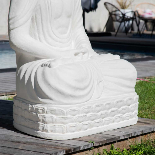 Statue jardin bouddha assis en fibre de verre position chakra 150 cm blanc