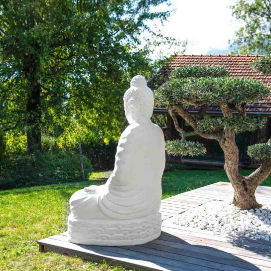 Statue jardin bouddha assis en fibre de verre position chakra 150 cm blanc