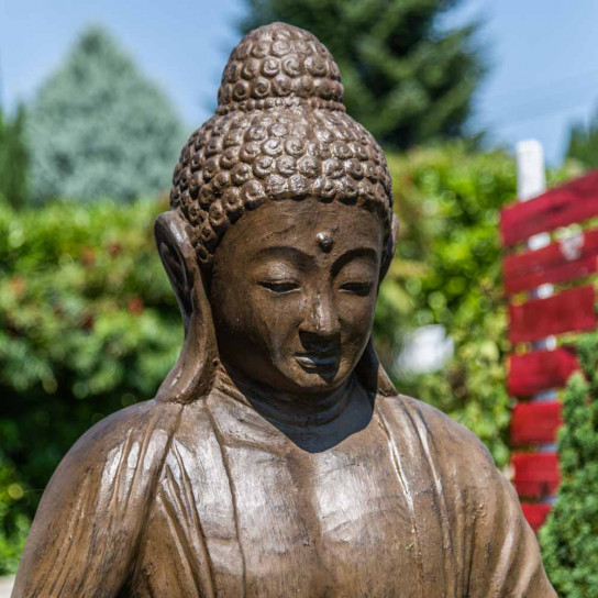 Statue jardin bouddha assis en fibre de verre position chakra 150 cm brun