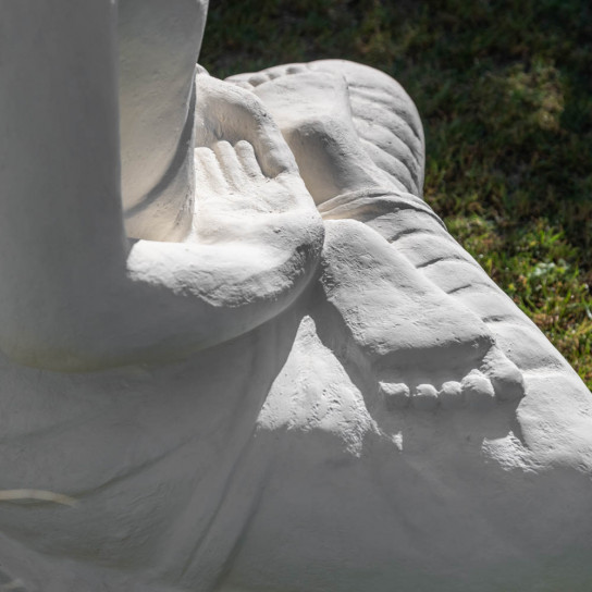 Statue jardin bouddha assis en fibre de verre position offrande 105 cm blanc