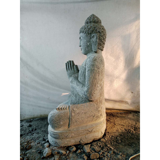 Statue jardin extérieur bouddha assis en pierre position prière 1m05