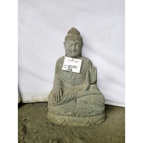 Statue jardin exterieur bouddha assis pierre volcanique abhaya mudrã 50 cm