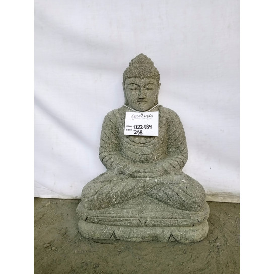 Statue jardin exterieur bouddha assis pierre volcanique collier 50 cm