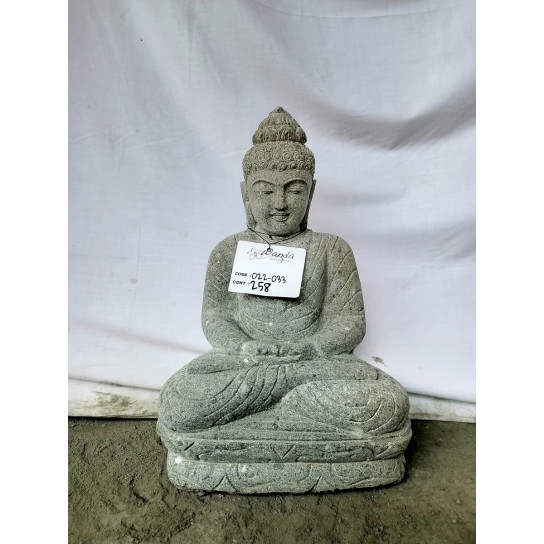 Statue jardin extérieur bouddha assis pierre volcanique position offrande 53 cm