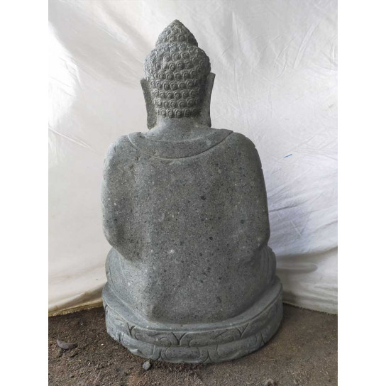 Statue jardin zen bouddha en pierre volcanique position chakra 80cm