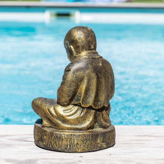 Statue moine shaolin assis doré 40 cm