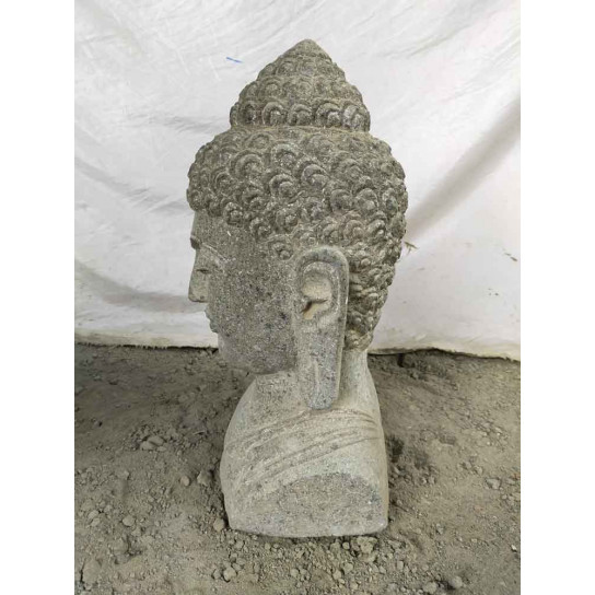 Statue terrasse zen buste de bouddha en pierre volcanique 50 cm