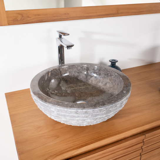 Vasque en pierre de salle de bain vesuve gris taupe 40cm