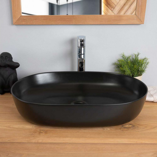 Vasque rectangulaire en céramique noir Phébie 61cm