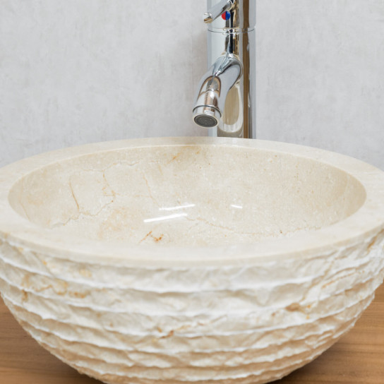 Vasque ronde à poser en pierre vesuve crème 35cm