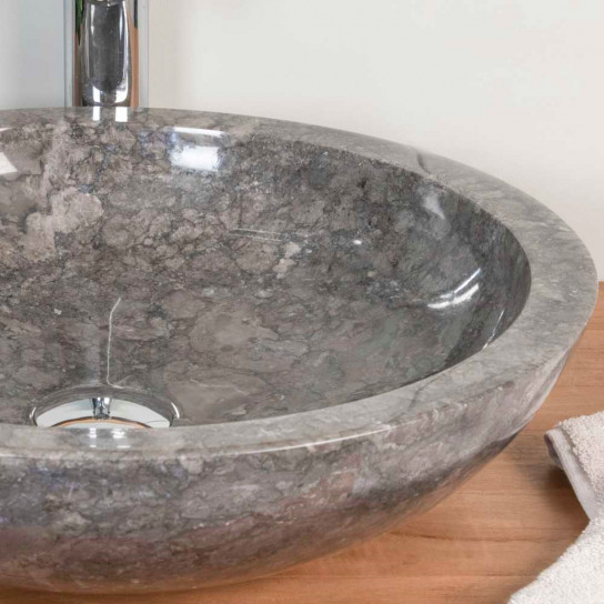 Vasque ronde Barcelone à poser en marbre de couleur gris - diamètre 45 cm