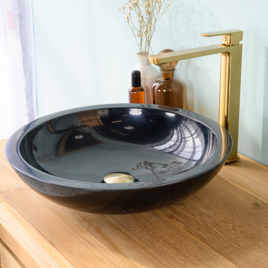 Vasque ronde Barcelone à poser en marbre de couleur noir - diamètre 45 cm